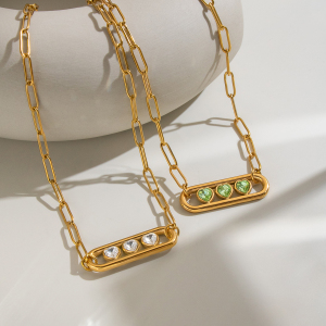 Heart Zircon Stainless Steel Waterproof Gold Color Women's Pendant Necklaces h5 Picture4