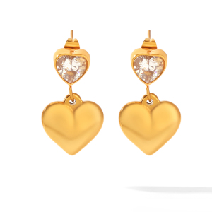 Heart Stainless Steel Waterproof Gold Color Zircon Women's Drop Earrings h5 