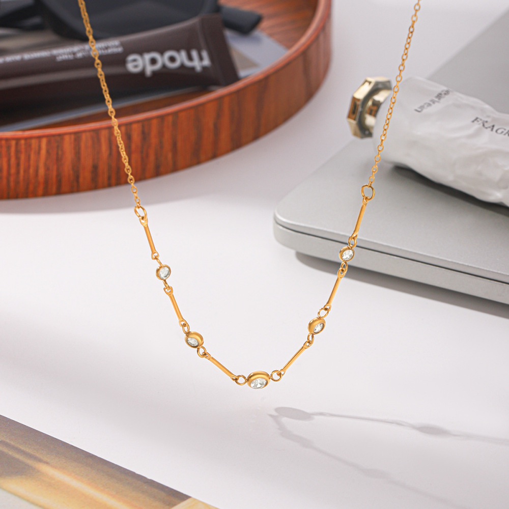 Stainless Steel Waterproof Gold Color Zircon Women's Chain Necklaces Picture4