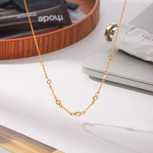 Stainless Steel Waterproof Gold Color Zircon Women's Chain Necklaces h5 Picture4