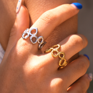 Simple Series Daily Hollowed-Out Stainless Steel Waterproof Gold Color Statement Rings h5 Picture3