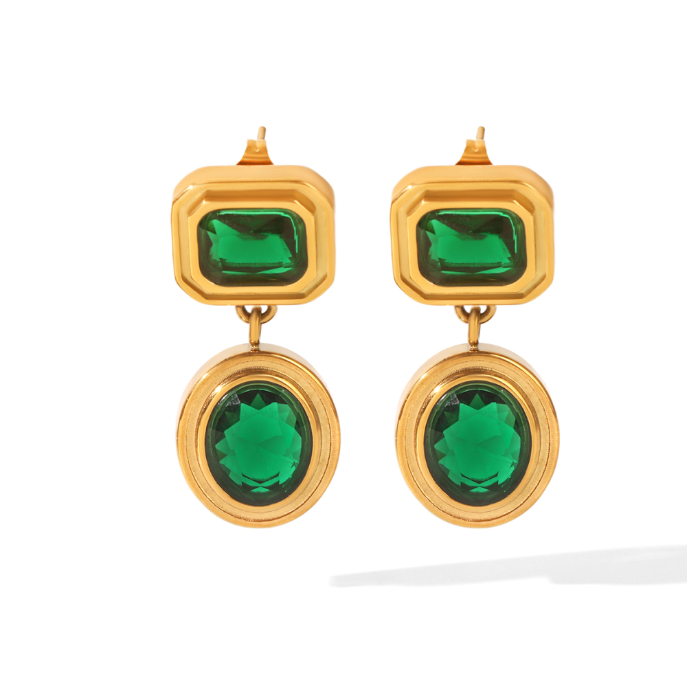 Rectangle Stainless Steel Waterproof Gold Color Zircon Women's Drop Earrings