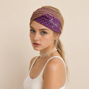 Simple Series Casual Letter Twist Stripe Polka Dots Mixed Color Polyester Rhinestone Hair Bands h5 Picture3