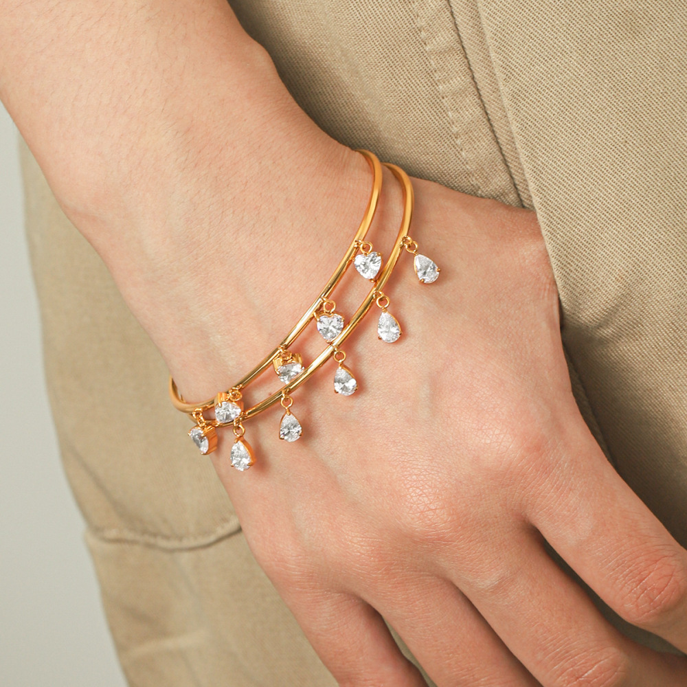 Stainless Steel Waterproof Gold Color Zircon Women's Cuff Bracelet Picture5