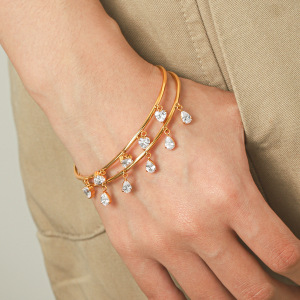 Stainless Steel Waterproof Gold Color Zircon Women's Cuff Bracelet h5 Picture5