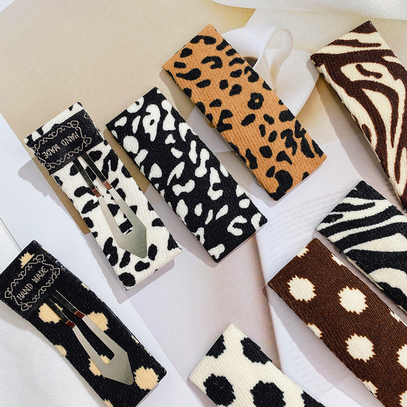 Simple Series Retro Leopard Print Polka Dots Mixed Color Animal Print Fabric Hair Clips Picture5