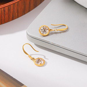 Stainless Steel Waterproof Gold Color Zircon Women's Drop Earrings h5 Picture3