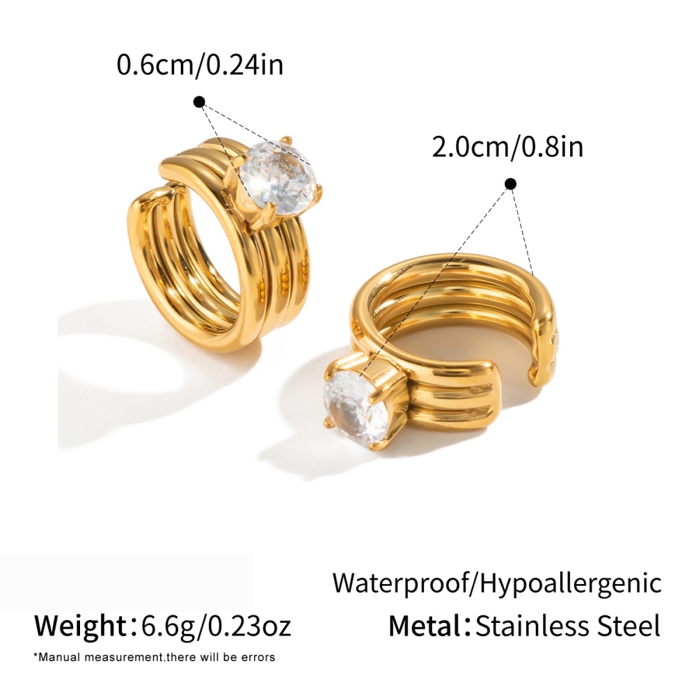 C-Shape Stainless Steel Waterproof Gold Color Zircon Women's Ear Cuffs
