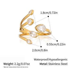 Irregular Shape Stainless Steel Waterproof Gold Color Gemstone Rings h5