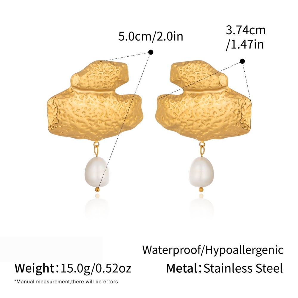 Geometric Shape Stainless Steel Waterproof Gold Color Freshwater Pearl Women's Drop Earrings