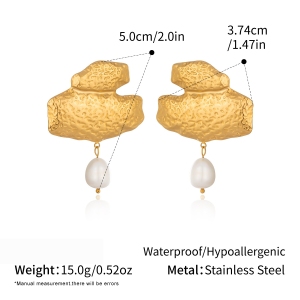 Geometric Shape Stainless Steel Waterproof Gold Color Freshwater Pearl Women's Drop Earrings h5