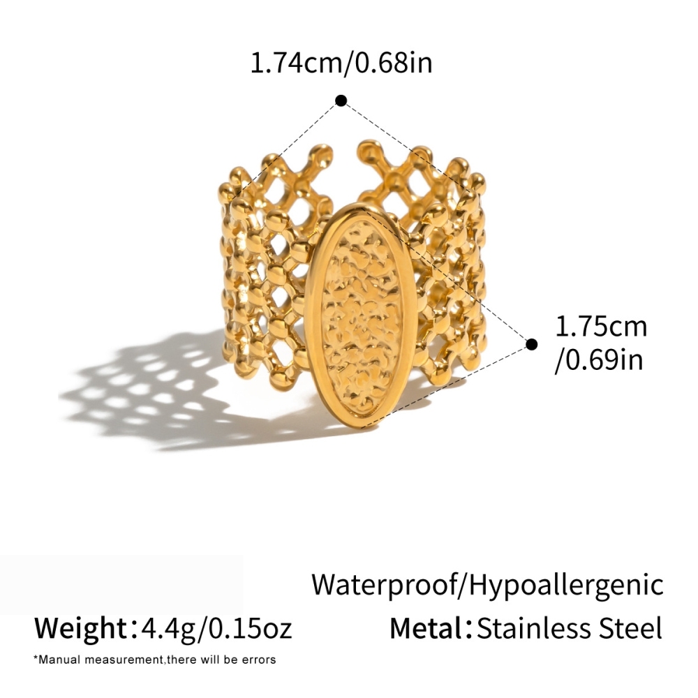 Grid Shape Stainless Steel Waterproof Gold Color Statement Rings
