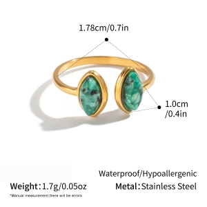 Stainless Steel Waterproof Gold Color Natural Stone Women's Gemstone Rings h5