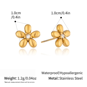Flower Shape Stainless Steel Waterproof Gold Color Women's Stud Earrings h5