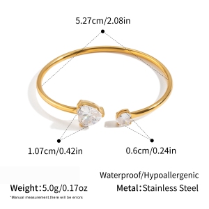 Heart Shape Zircon Stainless Steel Waterproof Gold Color Women's Cuff Bracelet h5