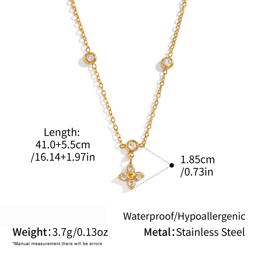 Simple Series Simple Clover Stainless Steel Gold Color Zircon Women's Chain Necklaces