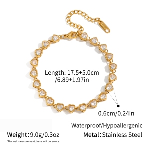 Luxurious Series Simple Heart Stainless Steel Gold Color Zircon Women's Chain Bracelets h5
