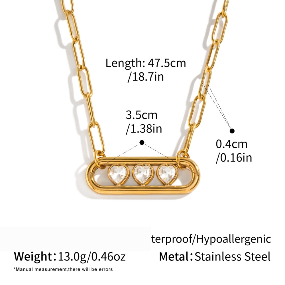 Heart Zircon Stainless Steel Waterproof Gold Color Women's Pendant Necklaces 
