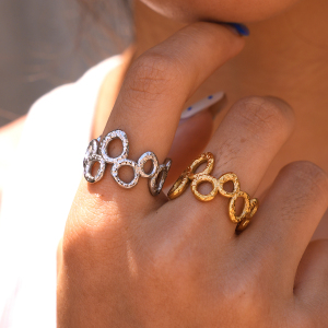 Simple Series Daily Hollowed-Out Stainless Steel Waterproof Gold Color Statement Rings h5 Picture2