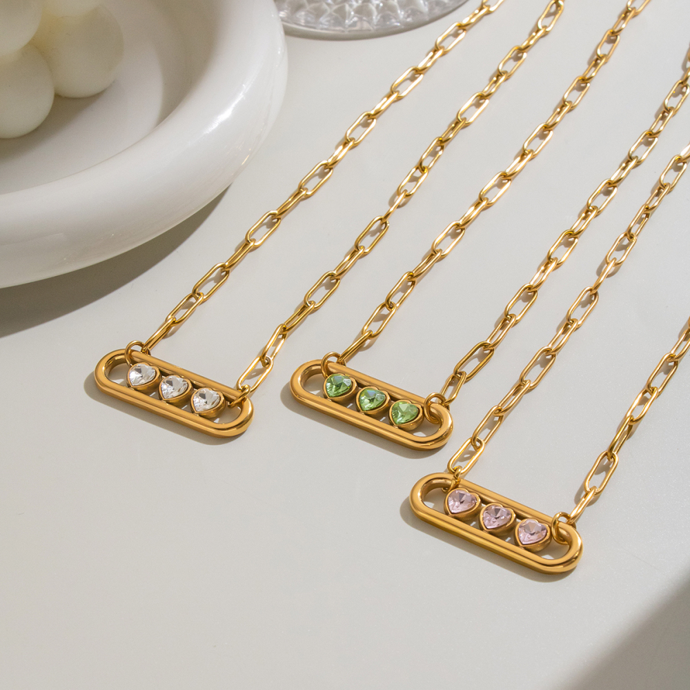 Heart Zircon Stainless Steel Waterproof Gold Color Women's Pendant Necklaces Picture5