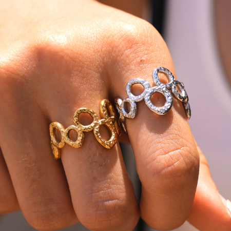 Simple Series Daily Hollowed-Out Stainless Steel Waterproof Gold Color Statement Rings