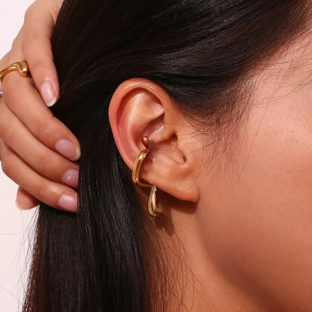 Stainless Steel Waterproof Gold Color Women's Ear Cuffs
