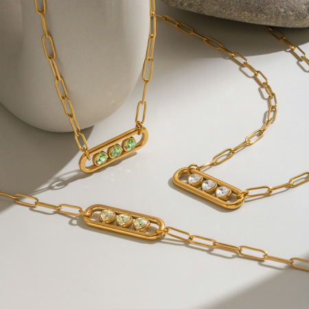Heart Zircon Stainless Steel Waterproof Gold Color Women's Pendant Necklaces
