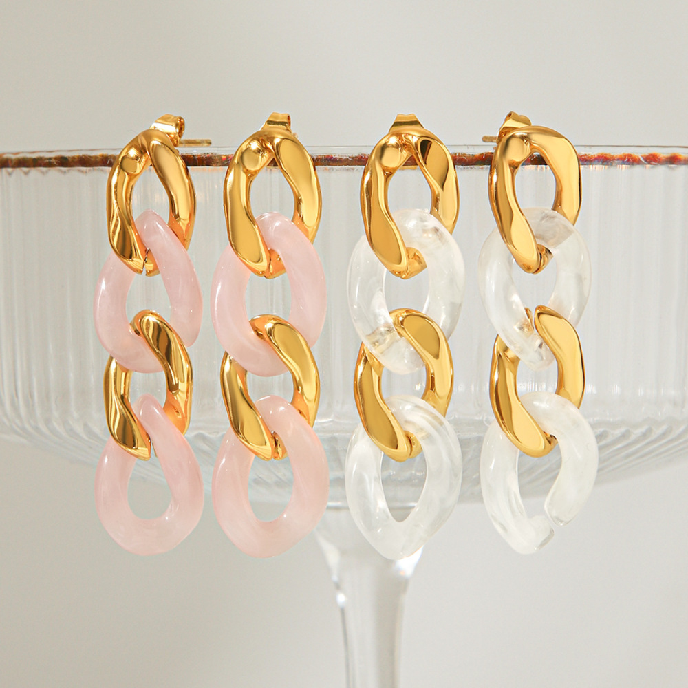 Stainless Steel Waterproof Resin Chain Shape Women's Dangle Earrings h5Picture5