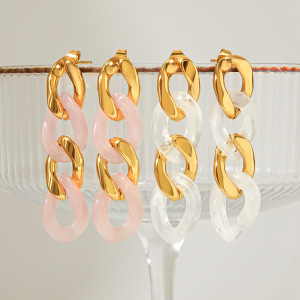 Stainless Steel Waterproof Resin Chain Shape Women's Dangle Earrings h5 Picture5