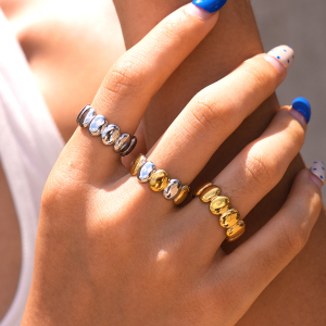 Simple Series Daily Ellipse Shape Stainless Steel Waterproof   Gold Color  Statement Rings h5 Picture3