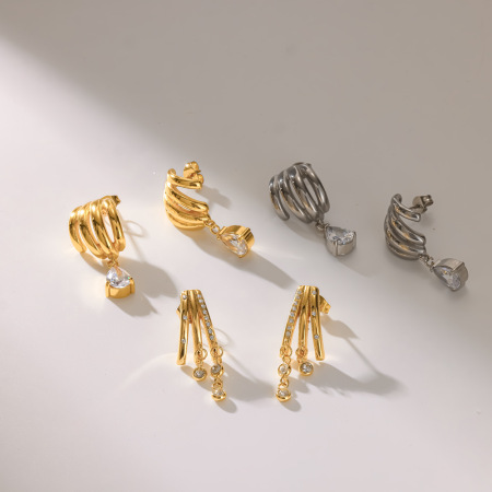 Elegant Geometric Shape Stainless Steel Waterproof Gold Color Women's Drop Earrings 2