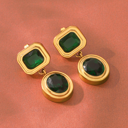 Rectangle Stainless Steel Waterproof Gold Color Zircon Women's Drop Earrings