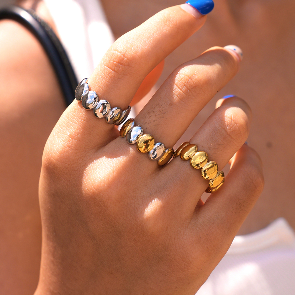 Simple Series Daily Ellipse Shape Stainless Steel Waterproof   Gold Color  Statement Rings Picture2