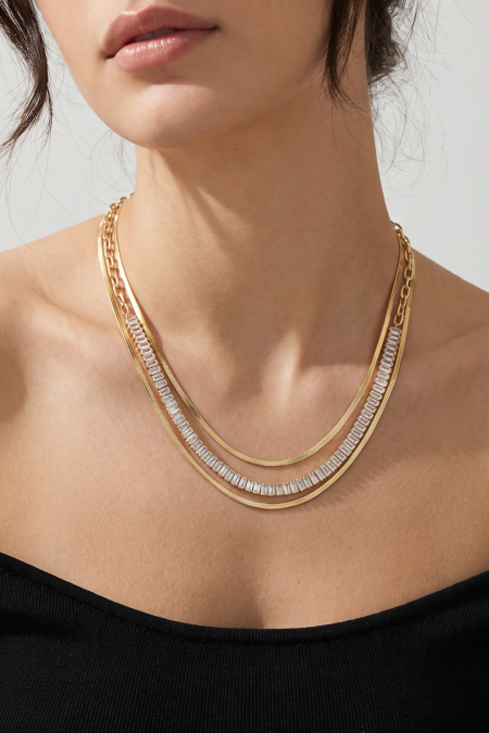 Collares de acero inoxidable en capas, cadena, estilo casual y sencillo para uso diario, joyería para mujer. 2