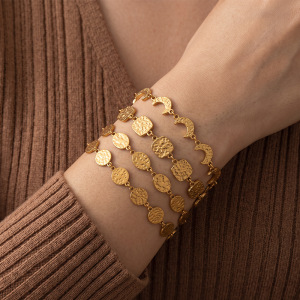 Simple Series Daily Patchwork Star Moon Stainless Steel Waterproof   Gold Color  Women's Chain Bracelets h5 Picture4