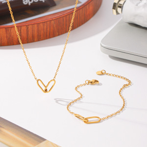 Ellipse Shape Stainless Steel Waterproof Gold Color Women's Pendant Necklaces h5 Picture3
