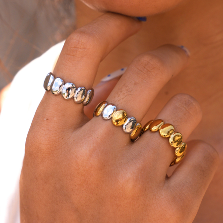 Simple Series Daily Ellipse Shape Stainless Steel Waterproof Gold Color Statement Rings