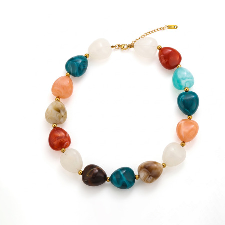Simple Series Casual Beads Mixed Color Gradient Color Acrylic Women's Beaded Necklaces