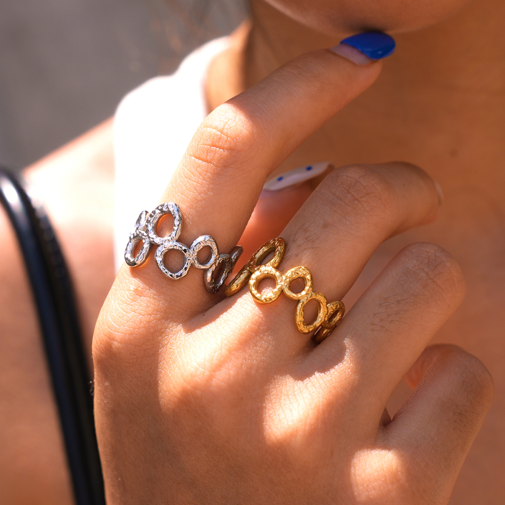 Simple Series Daily Hollowed-Out Stainless Steel Waterproof Gold Color Statement Rings Picture5