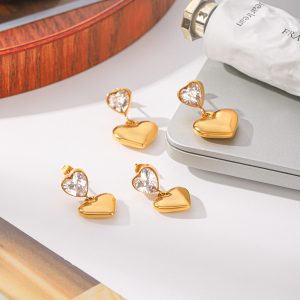 Heart Stainless Steel Waterproof Gold Color Zircon Women's Drop Earrings h5 Picture4