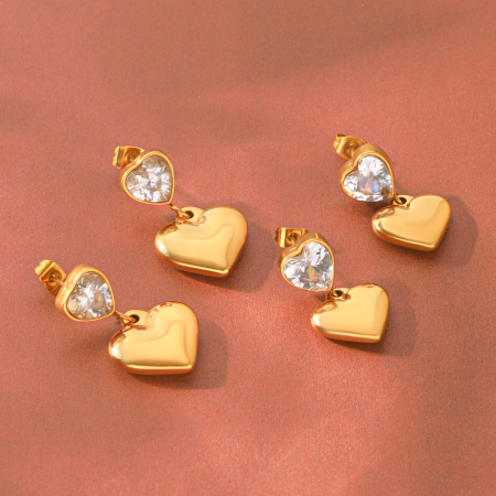 Heart Stainless Steel Waterproof Gold Color Zircon Women's Drop Earrings