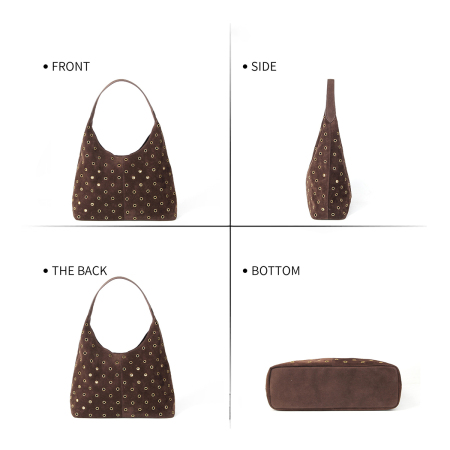 Streetwear Style Studded Hollowed-Out Rivet Suede Women's Shoulder Bags 2