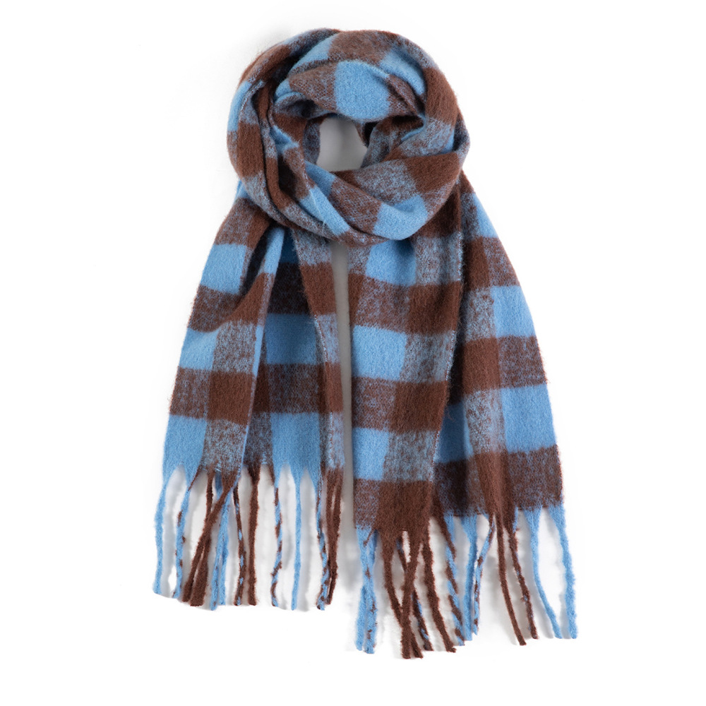 Simple Series Daily Plaid Tassel Mixed Color Polyester Winter Scarves h5Picture7