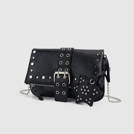 Streetwear Style Metal Hardware Studded Solid Color Rivet Pu Women's Shoulder Bags(The bag Charm is not included.)