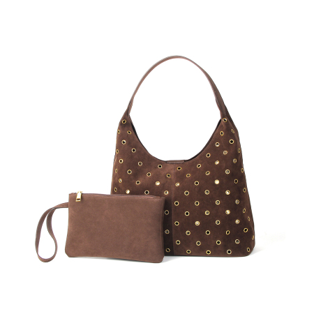 Streetwear Style Studded Hollowed-Out Rivet Suede Women's Shoulder Bags