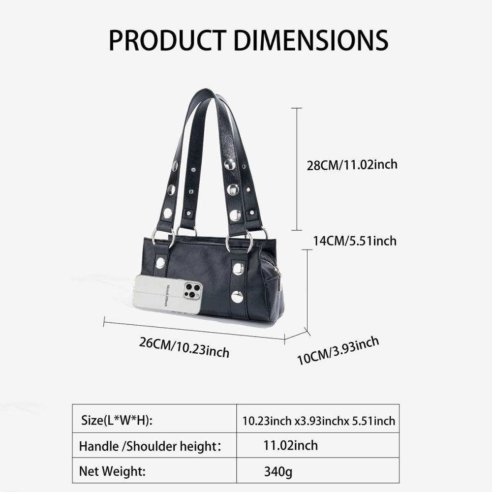 Streetwear Style Studded Rivet Pu Women's Square Bag Shoulder Bags h5Picture5