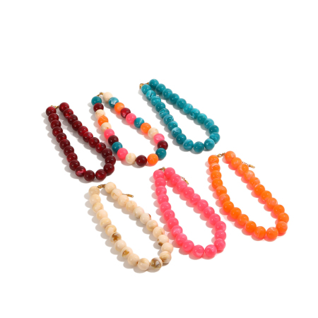 Simple Series Retro Beads Gradient Color Resin   Gold Color  Women's Beaded Necklaces