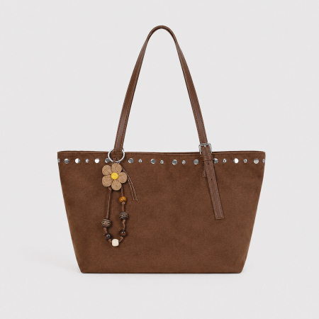 Parisian Chic Style Studded Solid Color Suede Women's ToteBags(The bag Charm is not included.)