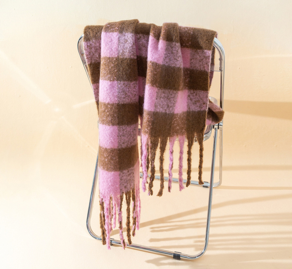 Simple Series Daily Plaid Tassel Mixed Color Polyester Winter Scarves h5Picture3
