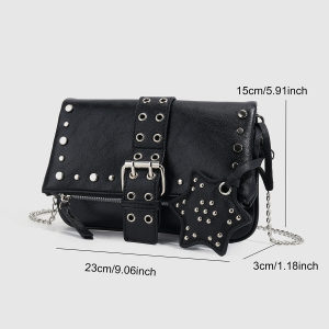 Streetwear Style Metal Hardware Studded Solid Color Rivet Pu Women's Shoulder Bags(The Bag Charm Is Not Included.) h5